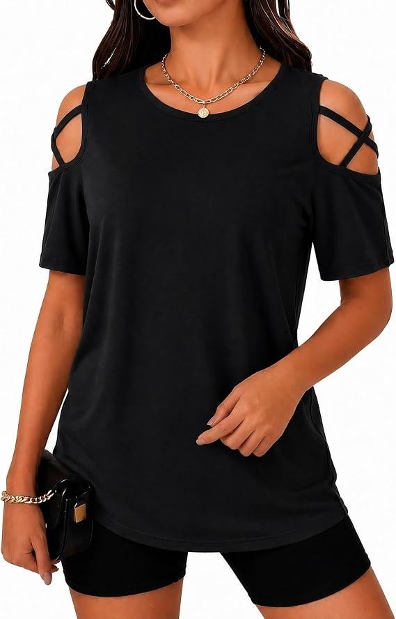 Black Cold Shoulder Short Sleeve Top image 2